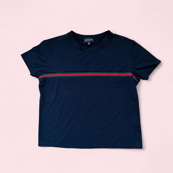 Poof! Tops - Vintage Black Baby Tee with Strip Detail